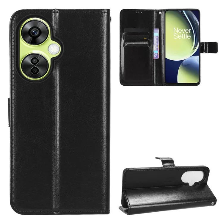 Per OnePlus Nord CE 3 Lite 5G / Nord N30 5G Custodia in pelle portafoglio Stand Crazy Horse Texture Cover per telefono - Nero