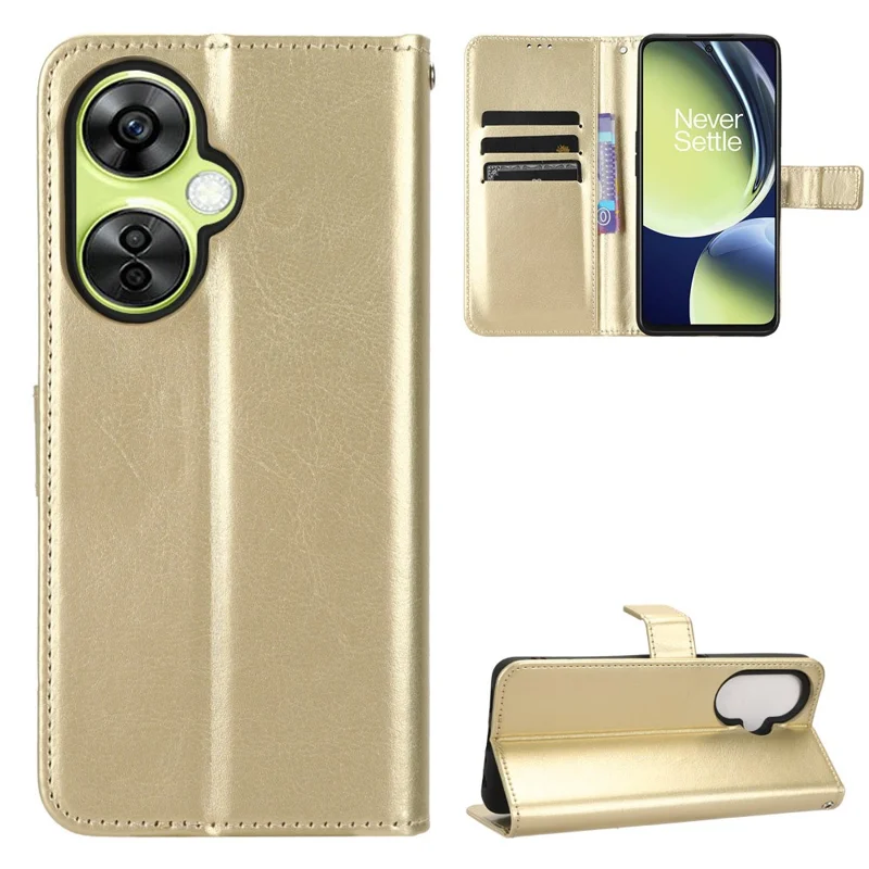 Per OnePlus Nord CE 3 Lite 5G / Nord N30 5G Telefono Custodia in Pelle Portafoglio Stand Texture Crazy Horse Cover Telefono - Oro
