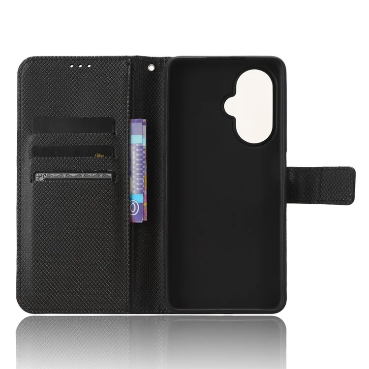 For OnePlus Nord CE 3 Lite 5G / Nord N30 5G Phone Case Wallet Stand Diamond Texture Phone Leather Cover - Black