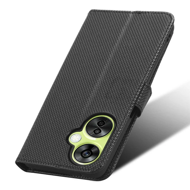 For OnePlus Nord CE 3 Lite 5G / Nord N30 5G Phone Case Wallet Stand Diamond Texture Phone Leather Cover - Black