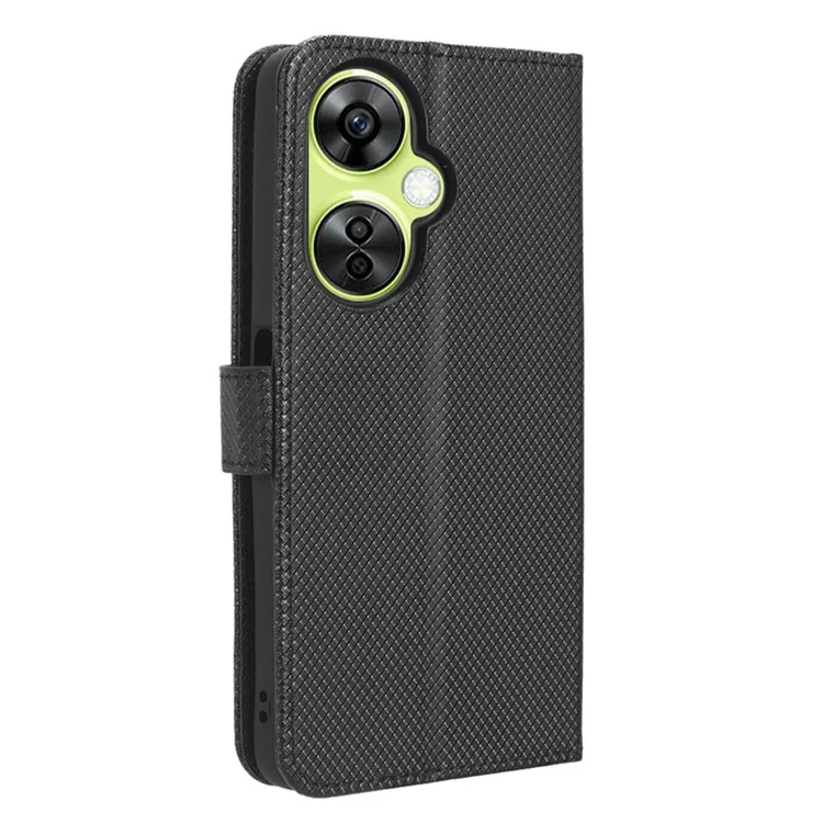For OnePlus Nord CE 3 Lite 5G / Nord N30 5G Phone Case Wallet Stand Diamond Texture Phone Leather Cover - Black