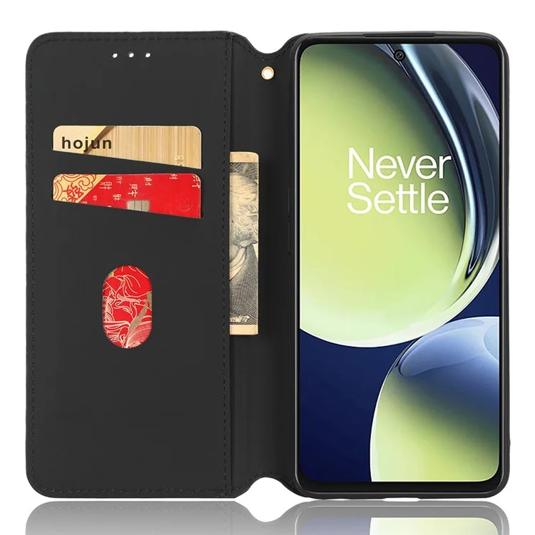 For OnePlus Nord CE 3 Lite 5G / Nord N30 5G Leather Phone Cover Stand Imprinted Rhombus Pattern Phone Wallet Case - Black