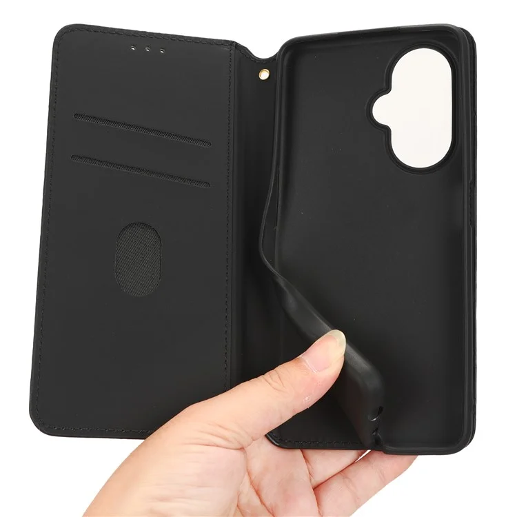 For OnePlus Nord CE 3 Lite 5G / Nord N30 5G Leather Phone Cover Stand Imprinted Rhombus Pattern Phone Wallet Case - Black