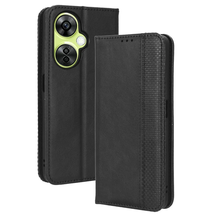 For OnePlus Nord CE 3 Lite 5G / Nord N30 5G Wallet Phone Case Retro PU Leather Mobile Phone Stand Cover - Black