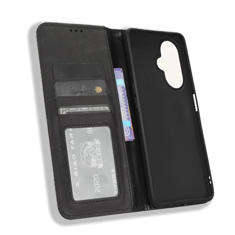 For OnePlus Nord CE 3 Lite 5G / Nord N30 5G Wallet Phone Case Retro PU Leather Mobile Phone Stand Cover - Black