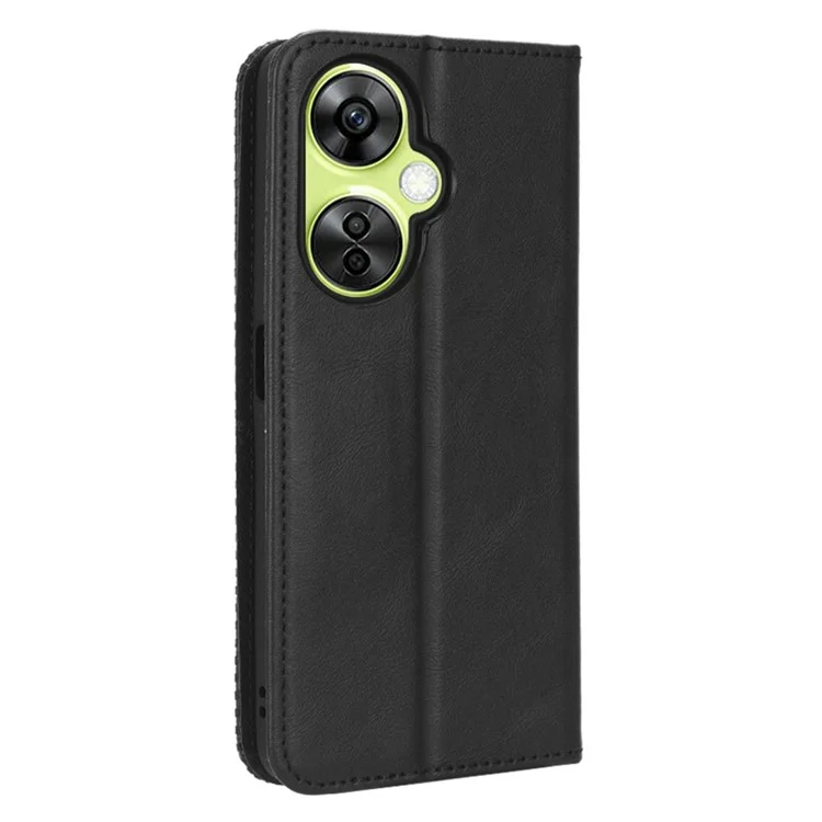 For OnePlus Nord CE 3 Lite 5G / Nord N30 5G Wallet Phone Case Retro PU Leather Mobile Phone Stand Cover - Black