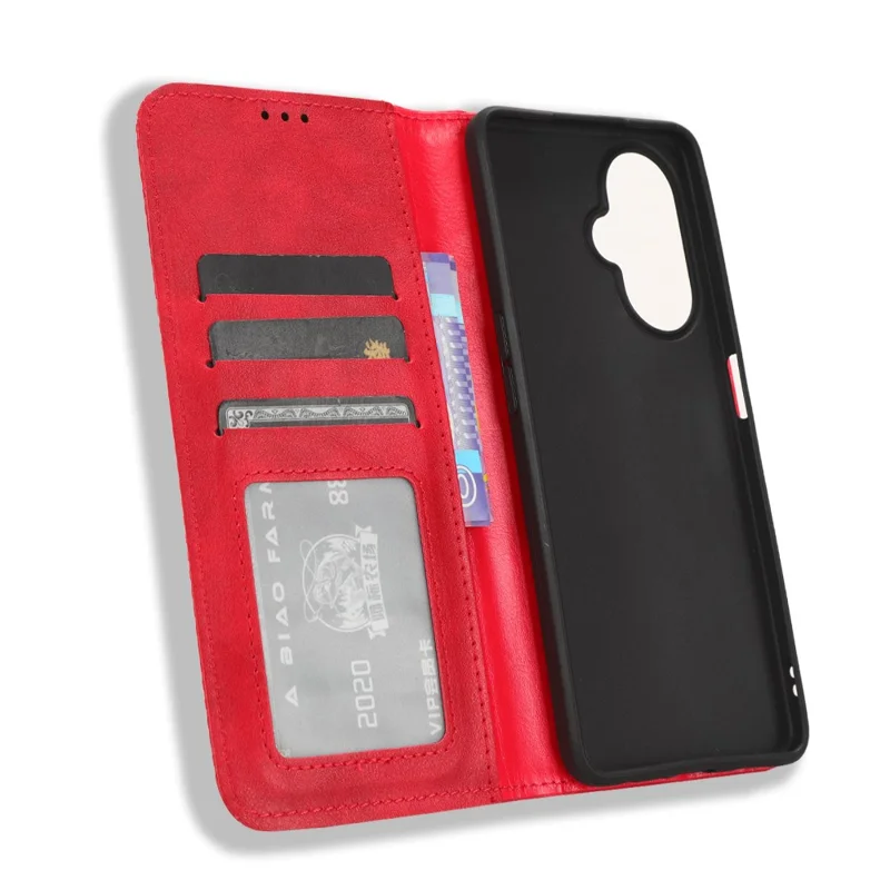 Per OnePlus Nord CE 3 Lite 5G / Nord N30 5G Wallet Phone Case Retro PU Leather Mobile Phone Stand Cover - Rosso