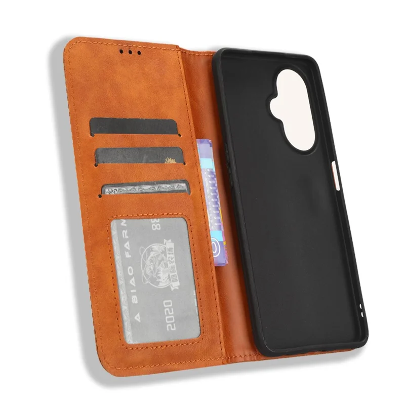 For OnePlus Nord CE 3 Lite 5G / Nord N30 5G Wallet Phone Case Retro PU Leather Mobile Phone Stand Cover - Brown