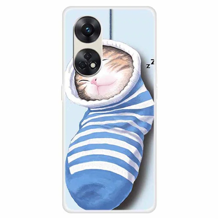 Per Oppo Reno8 T 4G Custodia per telefono con stampa a motivi Antigraffio Custodia TPU per telefono - Calzini e gatto