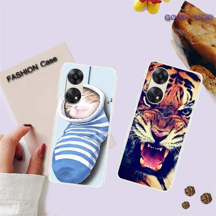 Per Oppo Reno8 T 4G Custodia per telefono con stampa a motivi Antigraffio Custodia TPU per telefono - Calzini e gatto