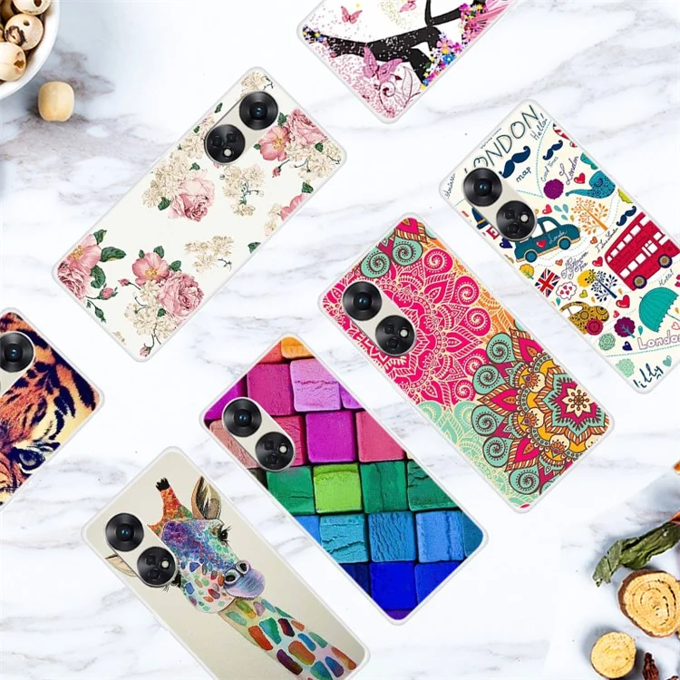 Per Oppo Reno8 T 4G Custodia per telefono con stampa a motivi Antigraffio Custodia TPU per telefono - Calzini e gatto