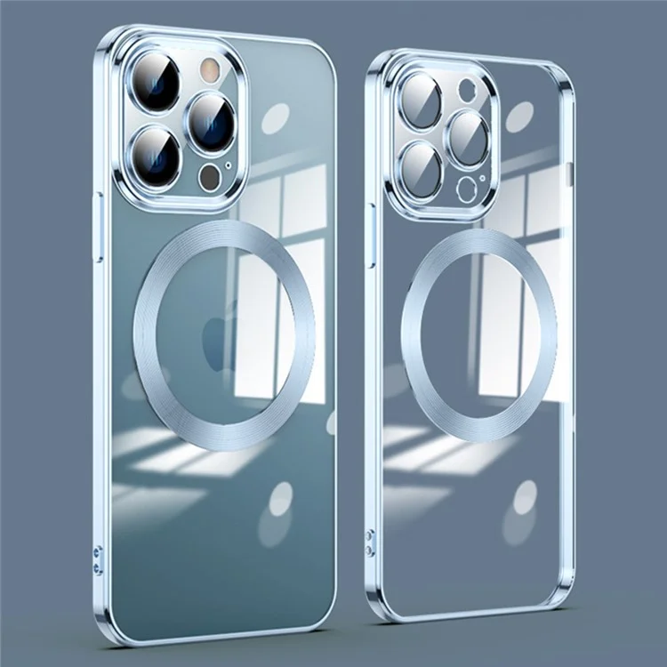 Para iPhone 12 Pro Max Compatible con MagSafe TPU Clear Phone Cover con protector de lente de vidrio - Baby Blue