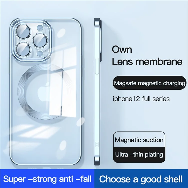 Para iPhone 12 Pro Max Compatible con MagSafe TPU Clear Phone Cover con protector de lente de vidrio - Baby Blue
