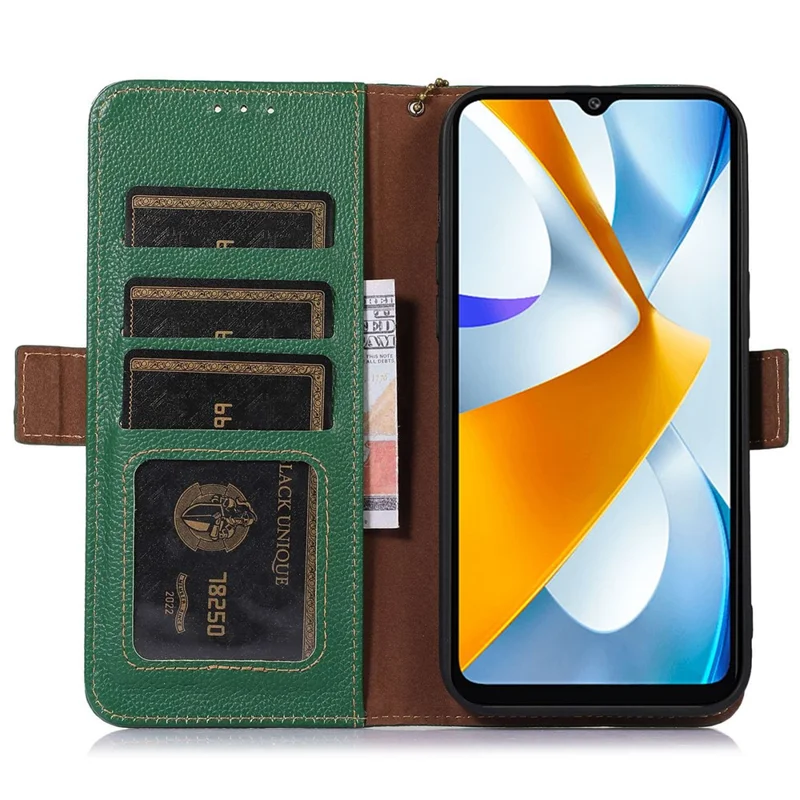 Pour Xiaomi Redmi Note 12 Turbo / Poco F5 5G Portefeuille de protection RFID en cuir véritable de vache anti-chute avec support - Vert