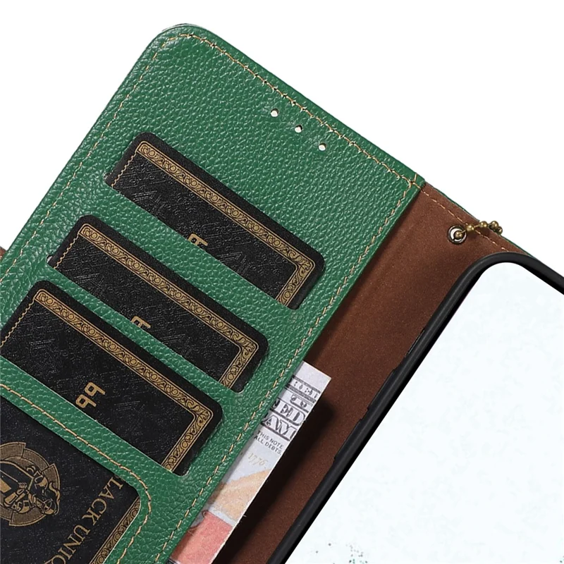 Pour Xiaomi Redmi Note 12 Turbo / Poco F5 5G Portefeuille de protection RFID en cuir véritable de vache anti-chute avec support - Vert
