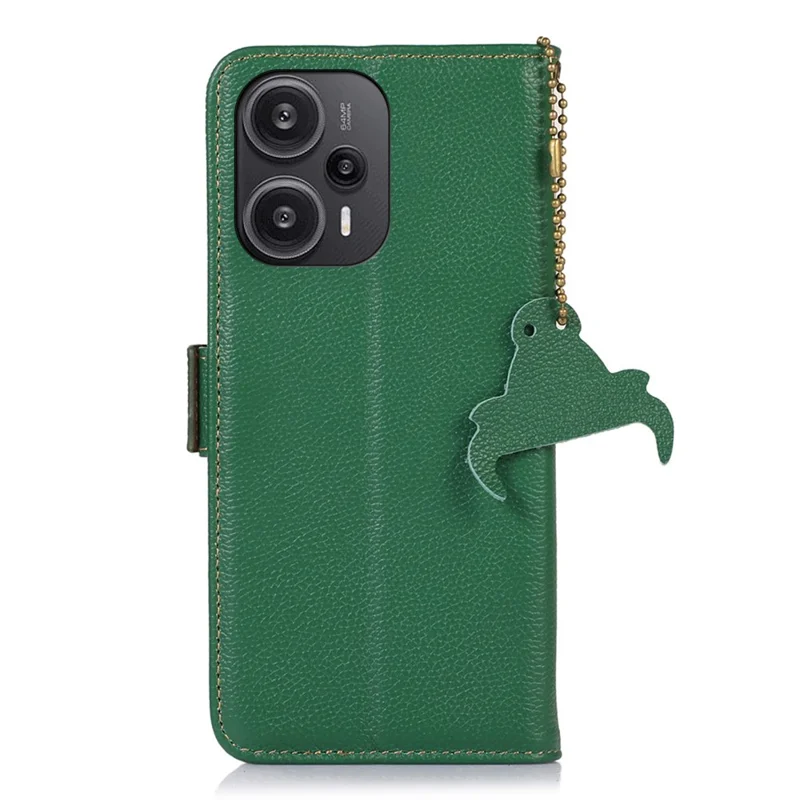 Pour Xiaomi Redmi Note 12 Turbo / Poco F5 5G Portefeuille de protection RFID en cuir véritable de vache anti-chute avec support - Vert