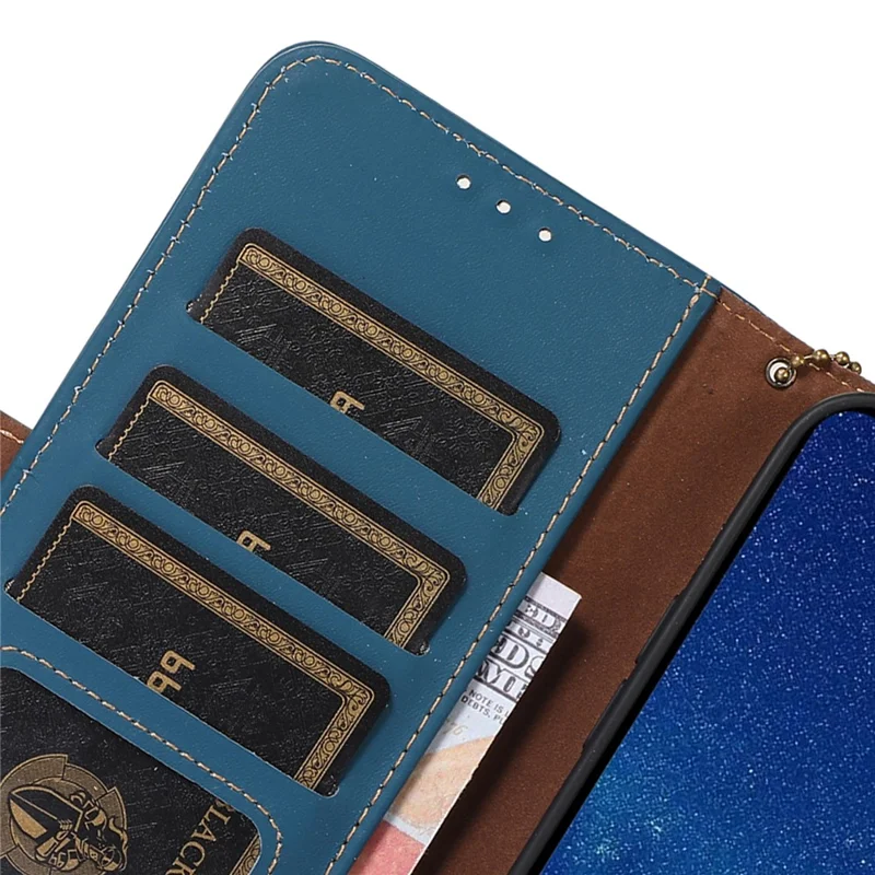 For Xiaomi Redmi Note 12 Turbo / Poco F5 5G RFID Blocking Phone Case Genuine Cow Leather Stand Wallet Protective Cover - Blue