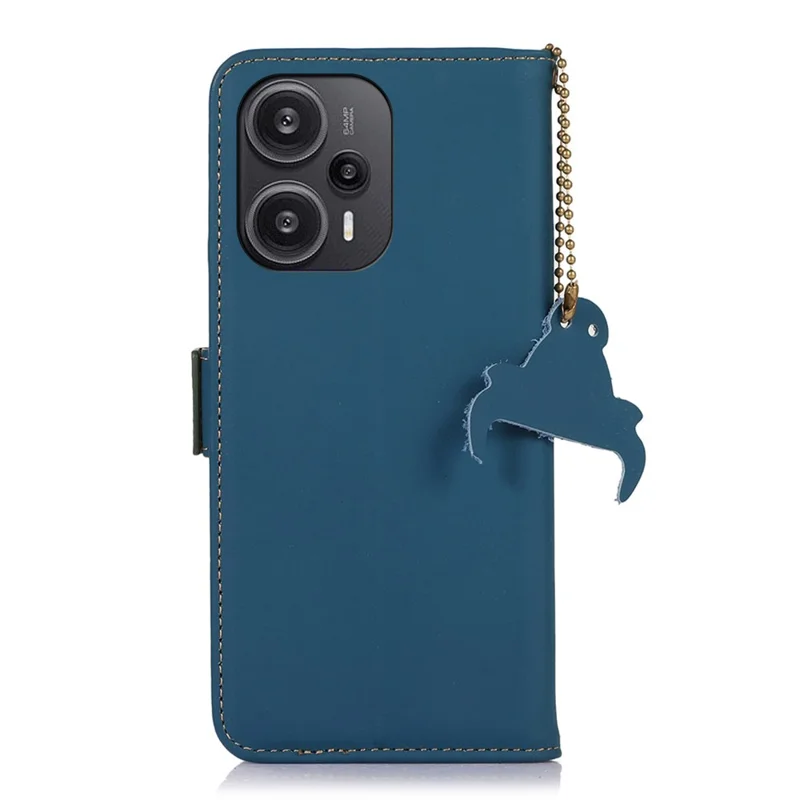 For Xiaomi Redmi Note 12 Turbo / Poco F5 5G RFID Blocking Phone Case Genuine Cow Leather Stand Wallet Protective Cover - Blue