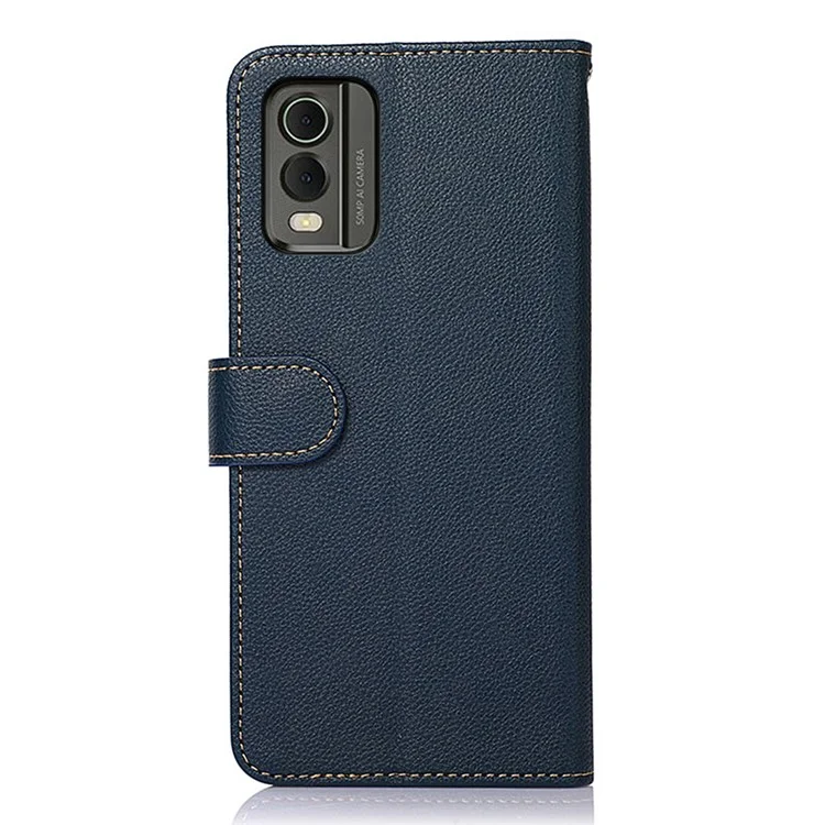 KHAZNEH Para Nokia C32 Litchi Texture RFID Blocking Phone Case Leather Wallet Stand Anti-drop Cover - Azul