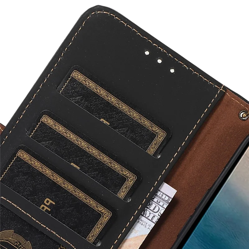 Für Nokia C32 Stand Wallet RFID Blocking Phone Case Genuine Cow Leather Smartphone Cover - Schwarz