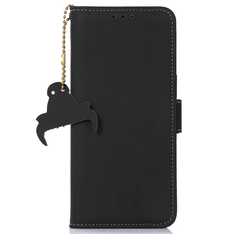 Für Nokia C32 Stand Wallet RFID Blocking Phone Case Genuine Cow Leather Smartphone Cover - Schwarz