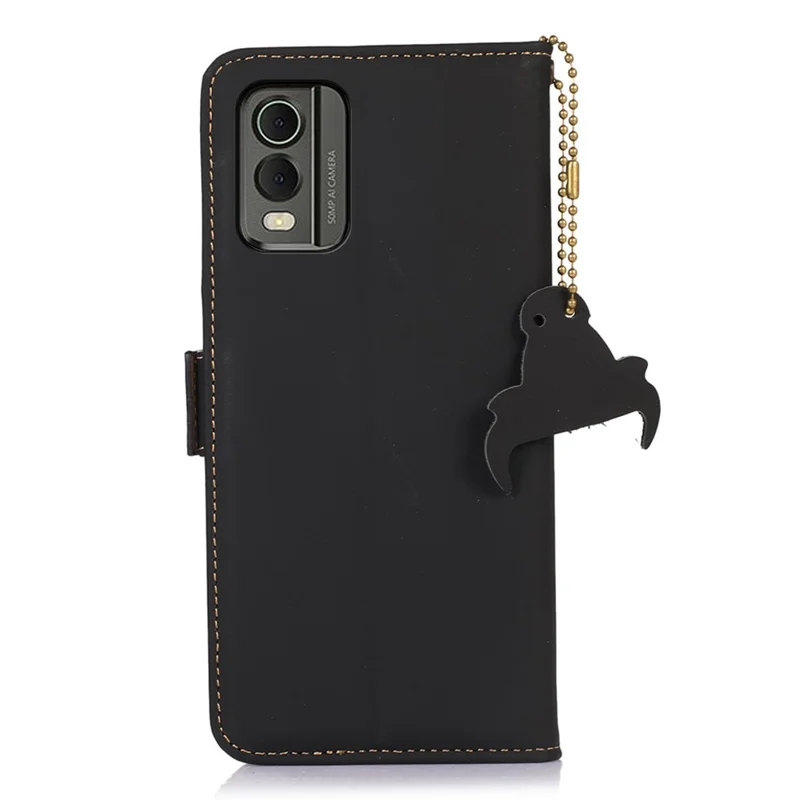 Für Nokia C32 Stand Wallet RFID Blocking Phone Case Genuine Cow Leather Smartphone Cover - Schwarz