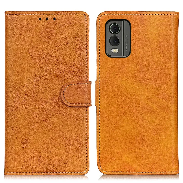 Para Nokia C32 Cowhide Texture PU Leather Wallet Mobile Case Drop-proof Stand Phone Cover - Marrón