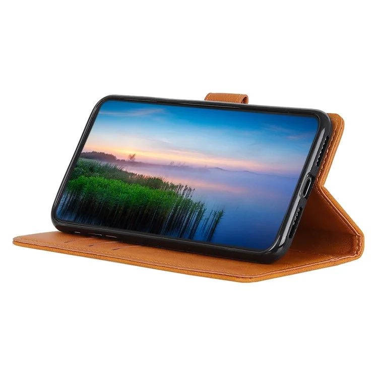 Para Nokia C32 Cowhide Texture PU Leather Wallet Mobile Case Drop-proof Stand Phone Cover - Marrón