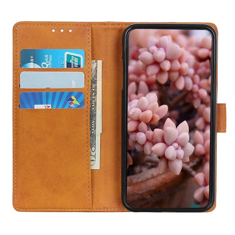 Para Nokia C32 Cowhide Texture PU Leather Wallet Mobile Case Drop-proof Stand Phone Cover - Marrón