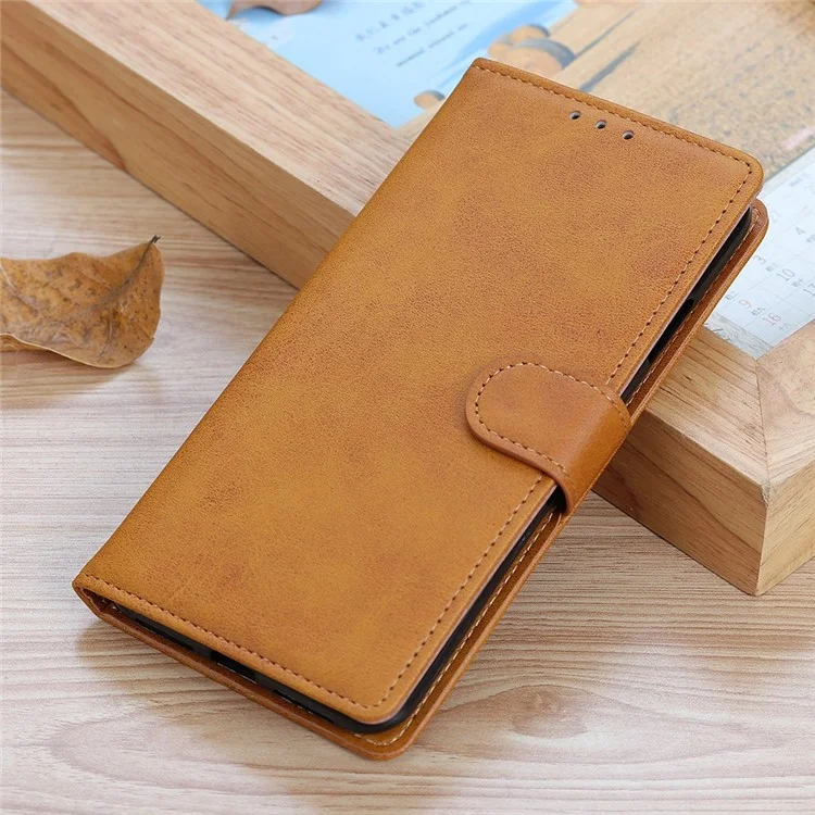 Para Nokia C32 Cowhide Texture PU Leather Wallet Mobile Case Drop-proof Stand Phone Cover - Marrón