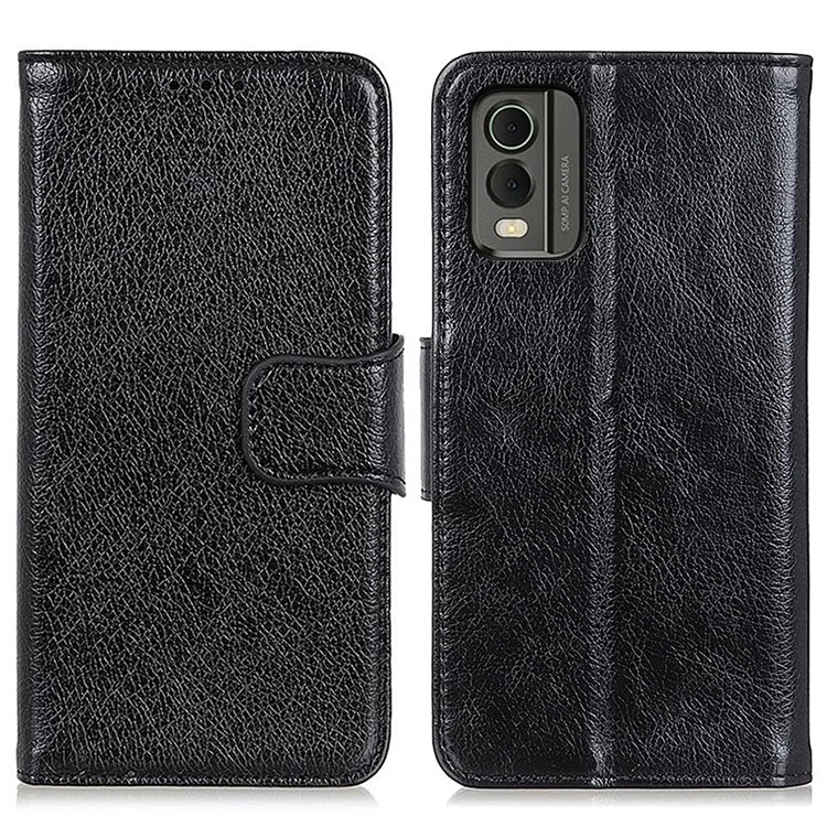 Per Nokia C32 Portafoglio Stand Split Leather Phone Case Nappa Texture Cellphone Protective Cover - Nero