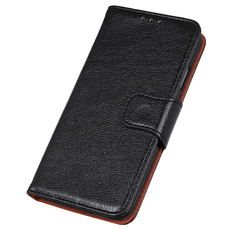 Per Nokia C32 Portafoglio Stand Split Leather Phone Case Nappa Texture Cellphone Protective Cover - Nero
