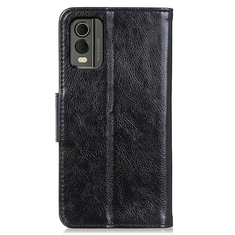 Per Nokia C32 Portafoglio Stand Split Leather Phone Case Nappa Texture Cellphone Protective Cover - Nero