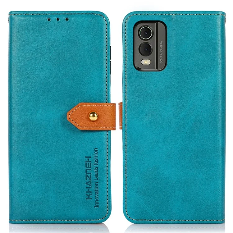 KHAZNEH Para Nokia C32 Funda de Teléfono de Cuero con Soporte Cartera Botón de Oro Magnético Cubierta del Teléfono - Azul