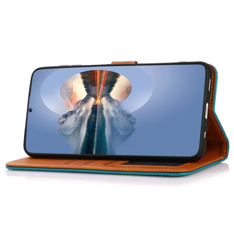 KHAZNEH Para Nokia C32 Funda de Teléfono de Cuero con Soporte Cartera Botón de Oro Magnético Cubierta del Teléfono - Azul