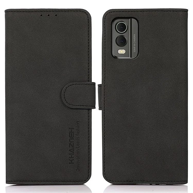 KHAZNEH Protective Cover für Nokia C32 Strukturiertes PU-Leder Handy-Etui mit Brieftasche und Ständer - Schwarz