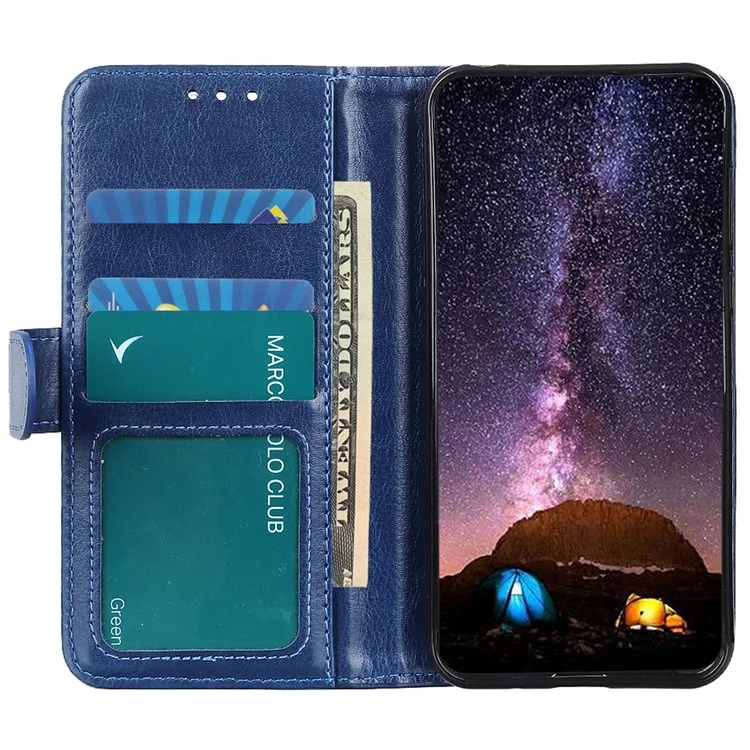 Funda de cartera para teléfono para Nokia C32, cierre magnético, textura de cuero Crazy Horse, soporte, funda de piel sintética - Azul