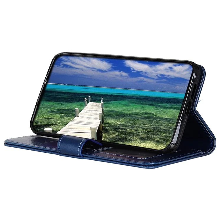 Funda de cartera para teléfono para Nokia C32, cierre magnético, textura de cuero Crazy Horse, soporte, funda de piel sintética - Azul