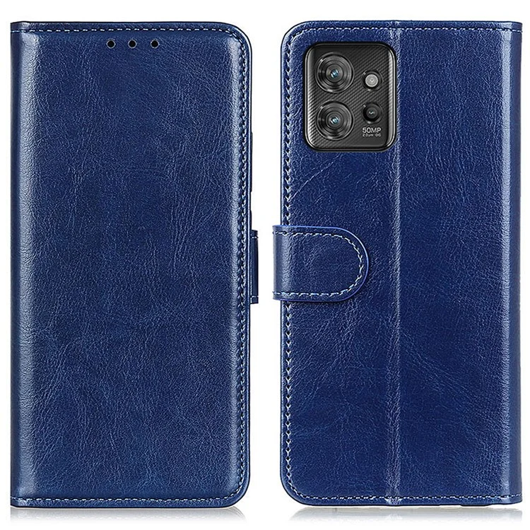 Para Motorola ThinkPhone 5G Stand Cartera Funda de Teléfono Textura de Caballo Loco PU Cuero+TPU Carcasa de Teléfono - Azul