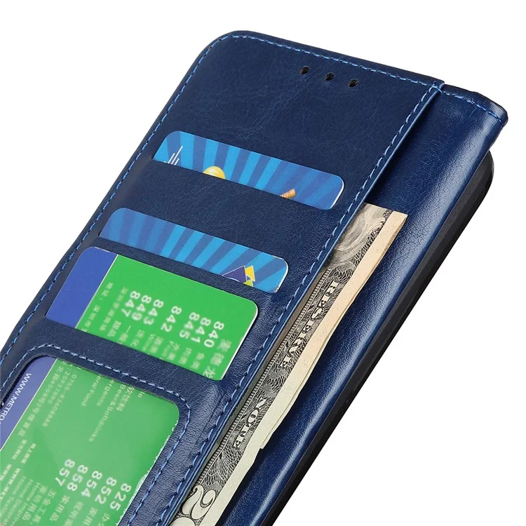 Para Motorola ThinkPhone 5G Stand Cartera Funda de Teléfono Textura de Caballo Loco PU Cuero+TPU Carcasa de Teléfono - Azul