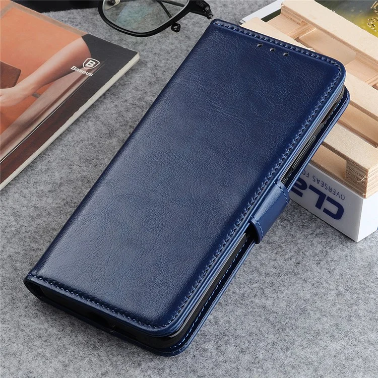 Para Motorola ThinkPhone 5G Stand Cartera Funda de Teléfono Textura de Caballo Loco PU Cuero+TPU Carcasa de Teléfono - Azul