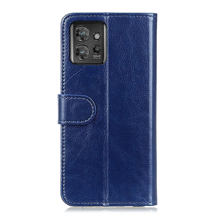 Para Motorola ThinkPhone 5G Stand Cartera Funda de Teléfono Textura de Caballo Loco PU Cuero+TPU Carcasa de Teléfono - Azul