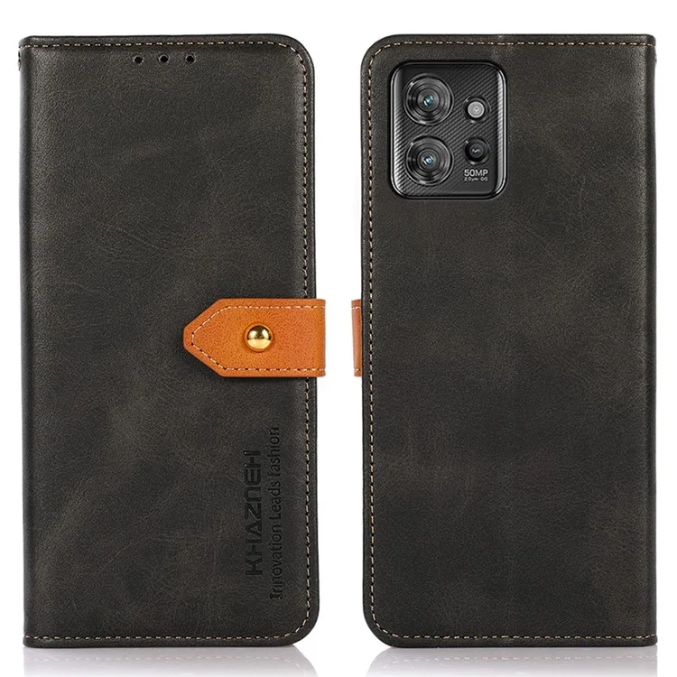 KHAZNEH For Motorola ThinkPhone 5G Wallet Phone Case Gold Button Magnetic Leather Phone Cover - Black