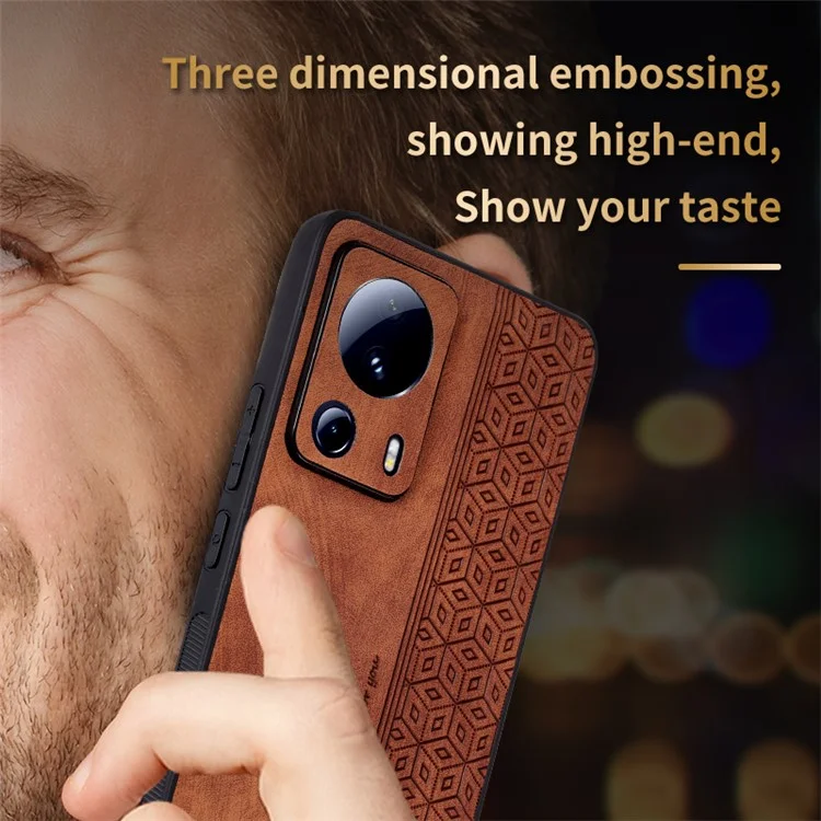 AZNS Per Xiaomi 13 Lite / Civi 2 5G Custodia Antigraffio in Pelle PU Stampata Cover Posteriore in TPU - Marrone
