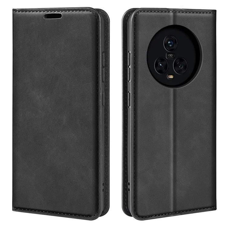 For TCL 40R 5G Skin-touch Leather Wallet Phone Case Magnetic Flip Stand Drop-proof Cover - Black