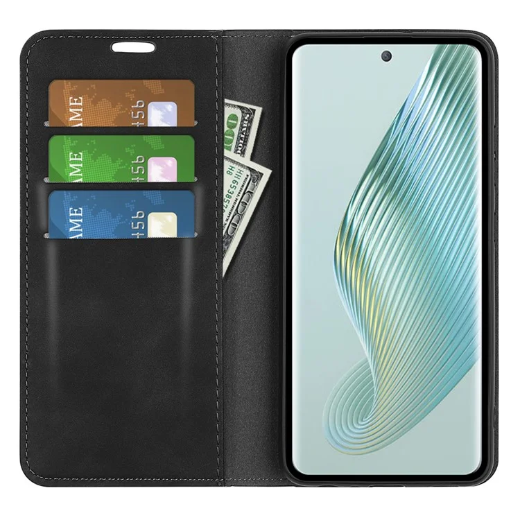 For TCL 40R 5G Skin-touch Leather Wallet Phone Case Magnetic Flip Stand Drop-proof Cover - Black
