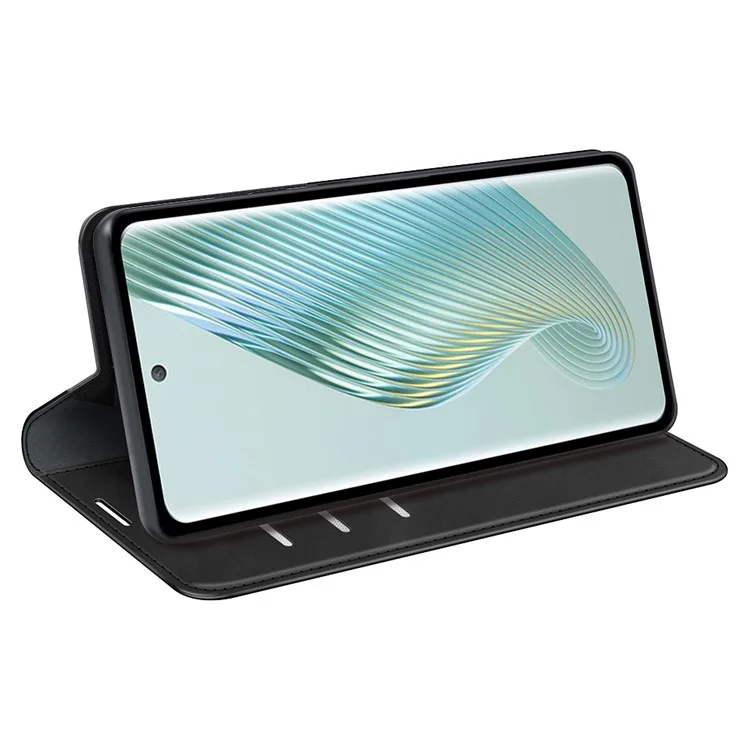 For TCL 40R 5G Skin-touch Leather Wallet Phone Case Magnetic Flip Stand Drop-proof Cover - Black