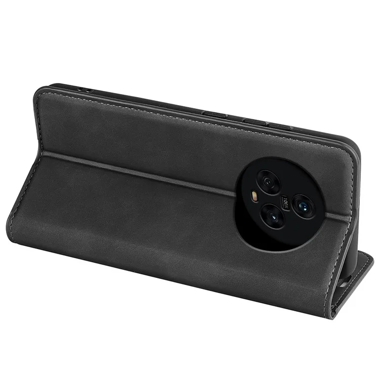 For TCL 40R 5G Skin-touch Leather Wallet Phone Case Magnetic Flip Stand Drop-proof Cover - Black