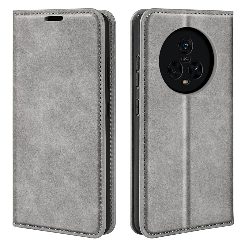For TCL 40R 5G Skin-touch Leather Wallet Phone Case Magnetic Flip Stand Drop-proof Cover - Grey