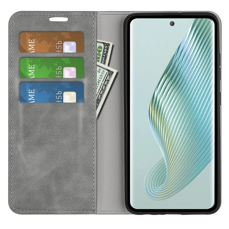 For TCL 40R 5G Skin-touch Leather Wallet Phone Case Magnetic Flip Stand Drop-proof Cover - Grey